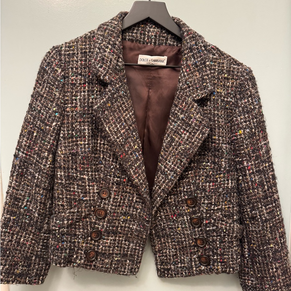 Dolce & Gabbana Brown Tweed Cropped Blazer
